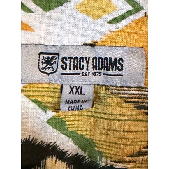 Y2K Stacy Adams Tribal Aztec Print Shirt  Men’s Linen Blend Streetwear XXL (6434 - Picture 3 of 5